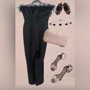 Gianni Bini Black Feathered Jumpsuit